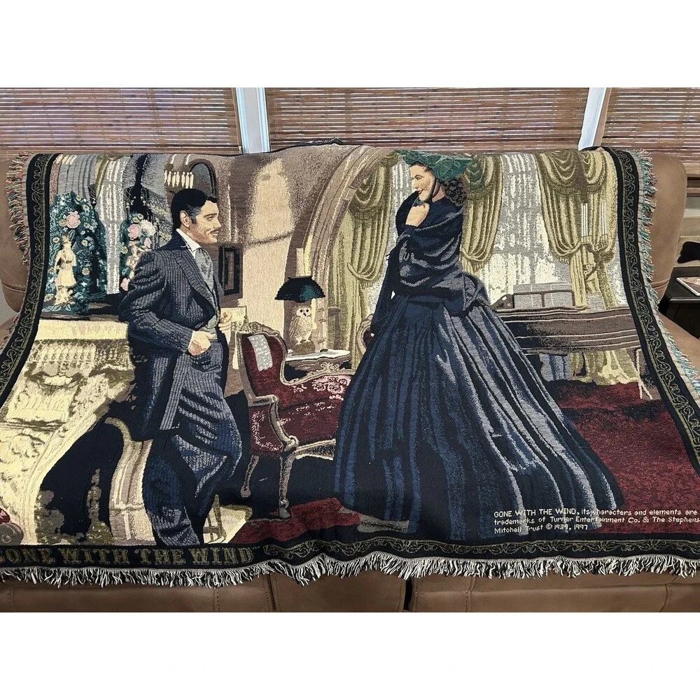 Chatham Gone With The Wind Throw Blanket Fringed Woven Tapestry 70” X 52”
